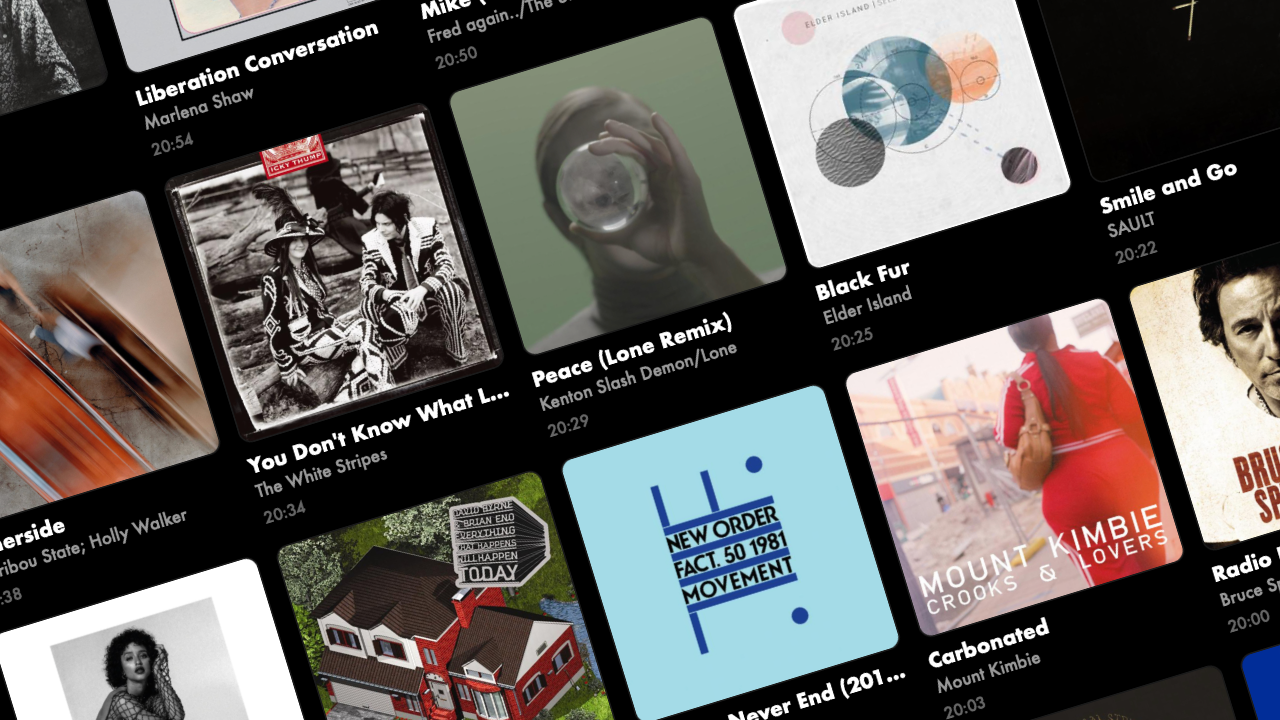 Tilted wall of album covers from a SÉIS listening history